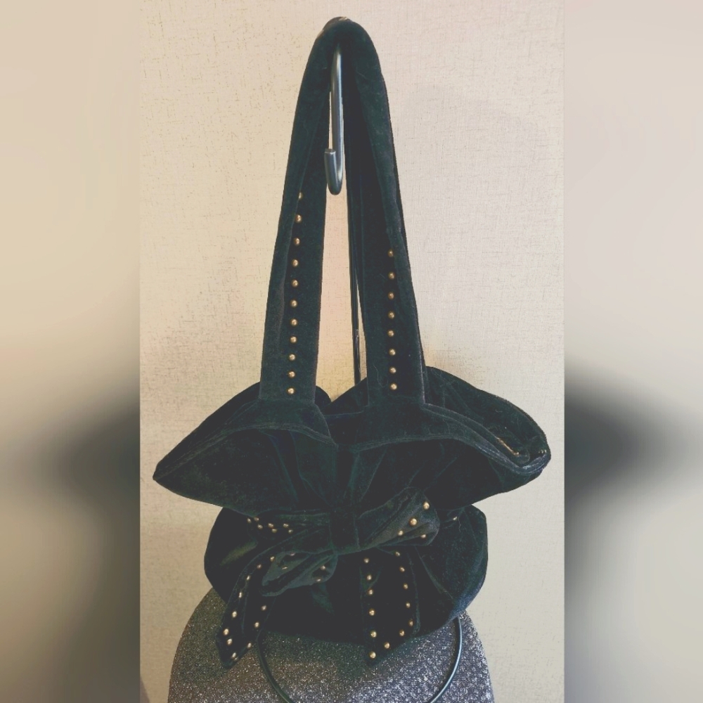 Diane Gail black studded velvet shoulder bag EUC